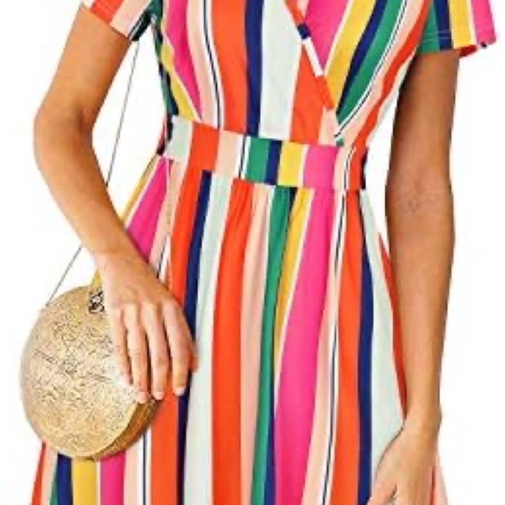 VOTEPRETTY Women's Short Sleeve V Neck Wrap Summer Dress